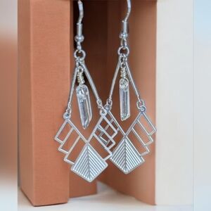 Geometric Quartz Dangle Earrings, Lightweight Stainless Steel Earrings Modern